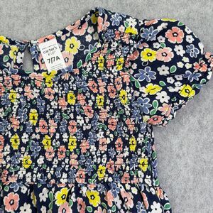 Carters Girls Floral Dress Size 7 Smocked Bodice Puff Sleeve Navy Spring